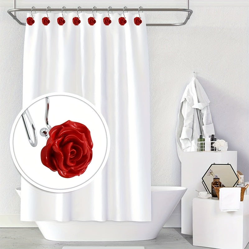 Rose Decorative Shower Curtain Hooks 12pcs – Stainless Steel Acrylic Rhinestones Double Hook for Dual Curtains | Elegant Bathroom Decor & Mother's Day Gift