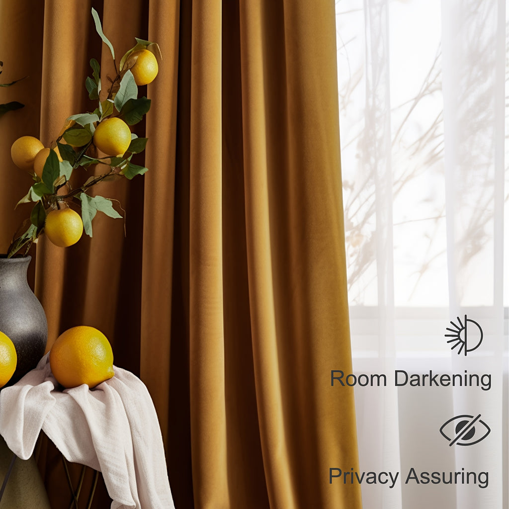 Luxury Velvet Curtains 2 Panels Thermal Insulated Room Darkening Light Filtering, Soft Textured Drapes with Clip Rings Rod Pocket Machine Washable for Living Room Bedroom
