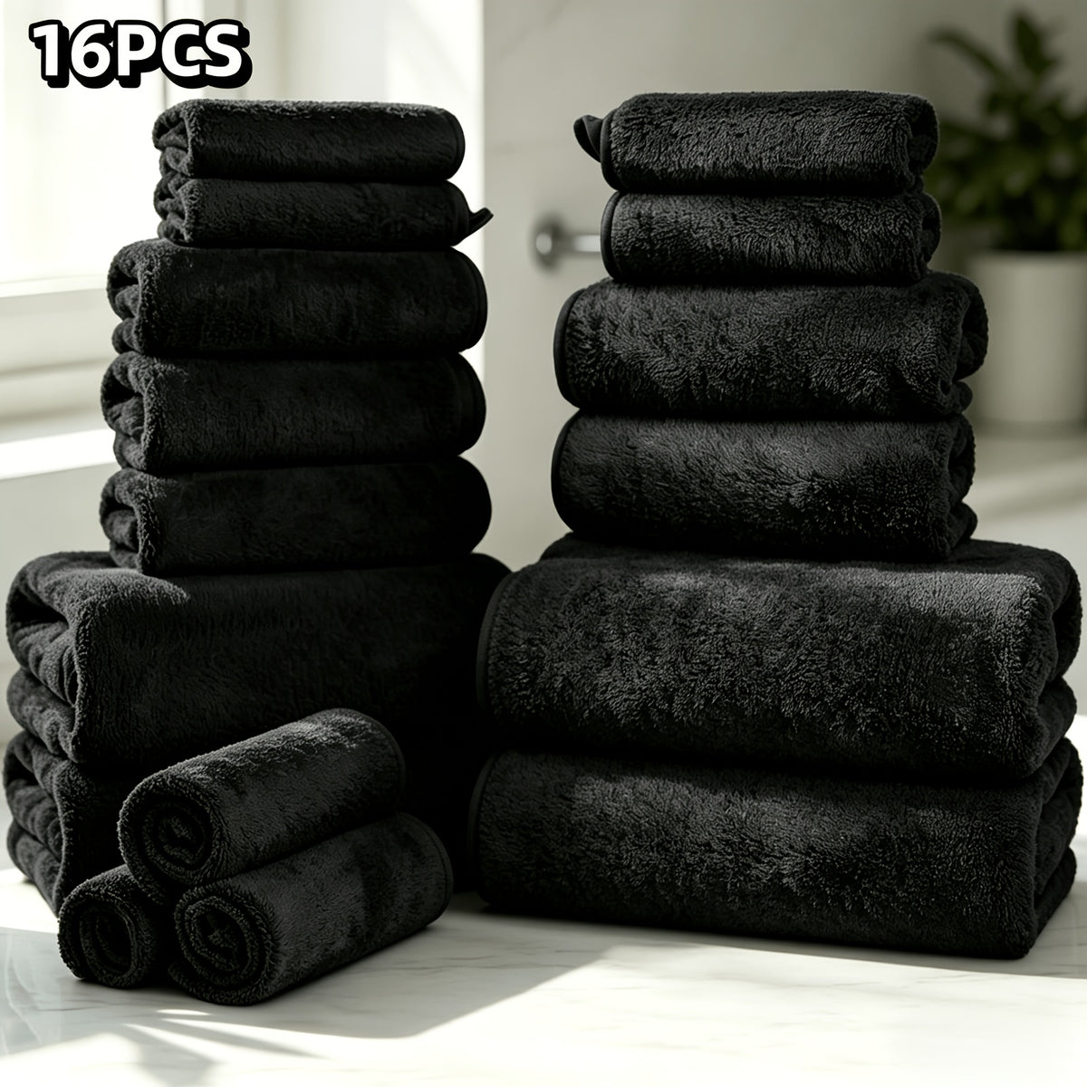 16-Piece Ultra-Soft Coral Fleece Bath Towel Set – 4 Bath Towels, 6 Hand Towels & 6 Washcloths | Quick-Dry, Highly Absorbent | Home, Hotel & Spa