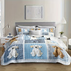 Quilted Bed Cover Set 3 Piece Patchwork Dog Print Quilt with 2 Pillowcases Ultra Soft All-Season Comforter Set Twin Full Queen King