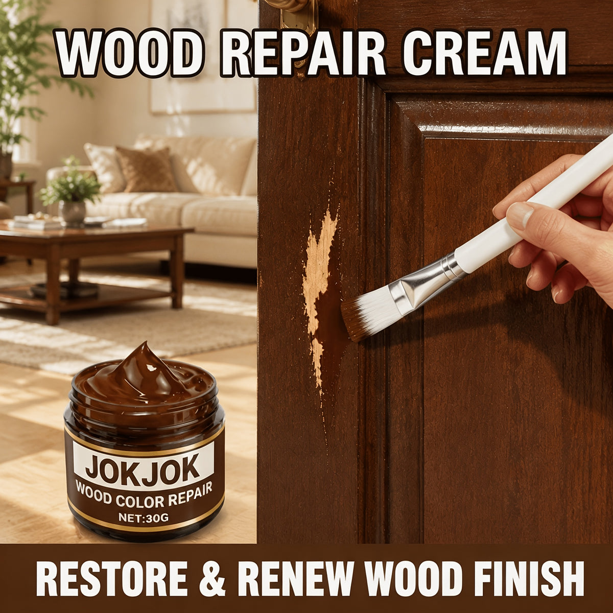 Wood Repair Paste — All-Purpose Wood Restorer for Scratches, Cracks & Gouges on Doors, Cabinets, Tables, Chairs & Hardwood Floors, Blends Wood Tones for Seamless Furniture Repair