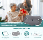 Ergonomic Cervical Memory Foam Pillow – Contour Support with Cooling Silk Cover | White & Gray