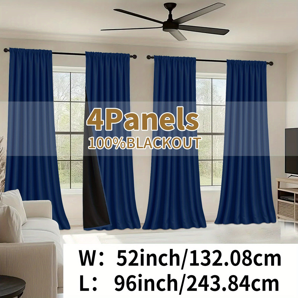 Blackout Curtains Rod Pocket 4 Panels - Thermal Insulated Room Darkening Noise Reducing Matte Drapes for Bedroom Living Room Office, 9 Colors 11 Sizes