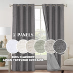 100% Blackout Linen Textured Curtains – Thermal Insulated Noise Reducing Grommet Window Drapes | 2-Panel Set for Bedroom, Living Room & Hall | 6 Neutral Colors