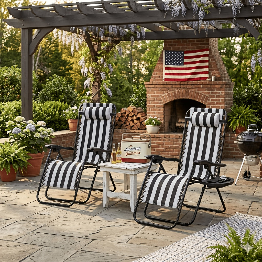 Set of 2 Zero Gravity Recliner Lounge Chairs with Cup Holder Tray – Adjustable Outdoor Relaxing Chairs for Patio, Lawn, Garden & Beach | 7 Color Options