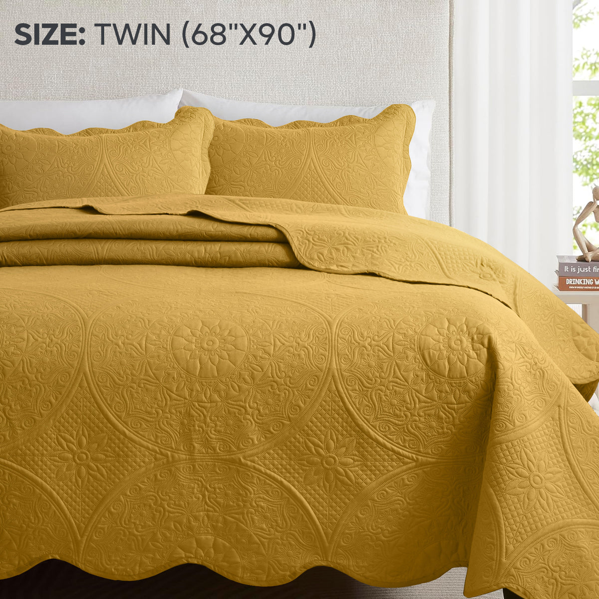Luxury Quilted Bedspread Set 3 Piece Floral Coverlet with Pillow Shams Breathable Lightweight All Season - Twin Queen King California King 16 Colors