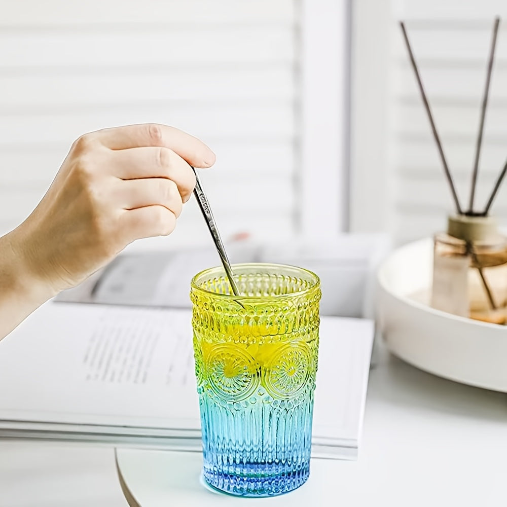 Vintage Glassware Drinking Glasses Set of 6 – 13oz Colored Embossed Flower Textured Tumblers | Elegant Drinkware for Water, Cocktails, Juice & Iced Coffee | 6 Colors