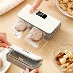 Mini Bag Sealer USB Rechargeable with Built-In Cutter, 6-Level Heat Portable Food Sealer for Chips, Snacks, Fruits & Veggies — Compact Kitchen & Picnic Gadget, White & Blue