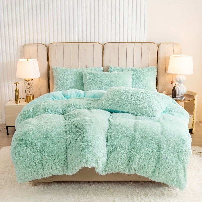 Plush Duvet Cover Set 3 Piece Ultra-Soft Warm Comforter Cover Twin Full Queen King 8 Colors for Bedroom Guest Room Dorm