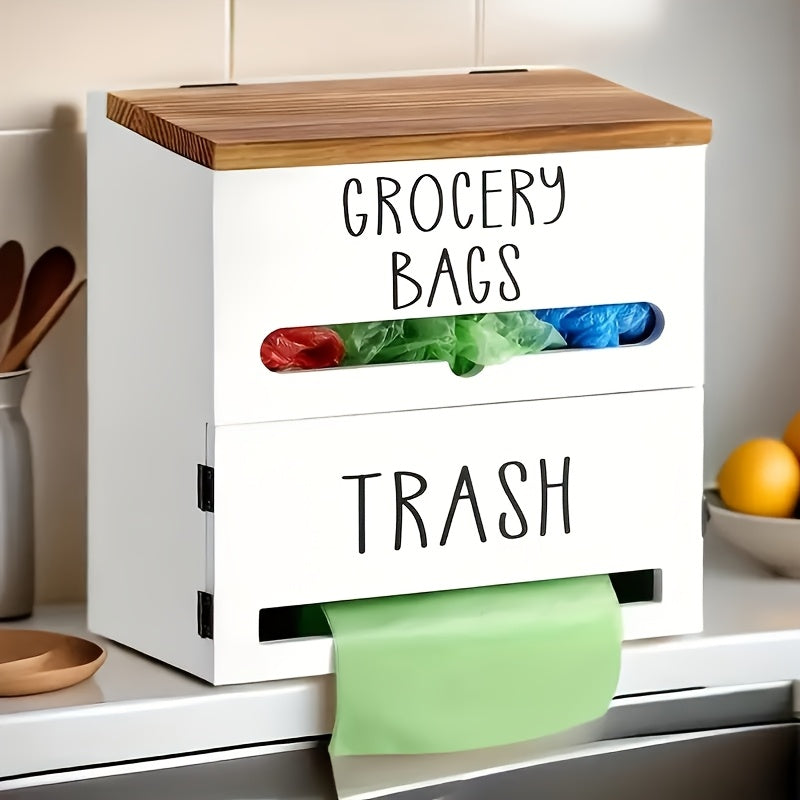 Wooden Trash Bag Dispenser Hanging Rack Under Sink Organizer for Garbage Bags Shopping Bags Tissues – Easy Install Space-Saving Kitchen Storage