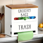 Wooden Trash Bag Dispenser Hanging Rack Under Sink Organizer for Garbage Bags Shopping Bags Tissues – Easy Install Space-Saving Kitchen Storage