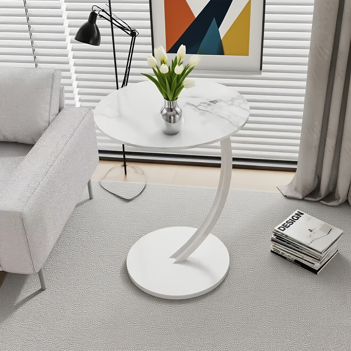 Marble Pattern Wrought Iron Side Table Modern Minimalist Sofa End Table for Living Room Bedroom Small Space