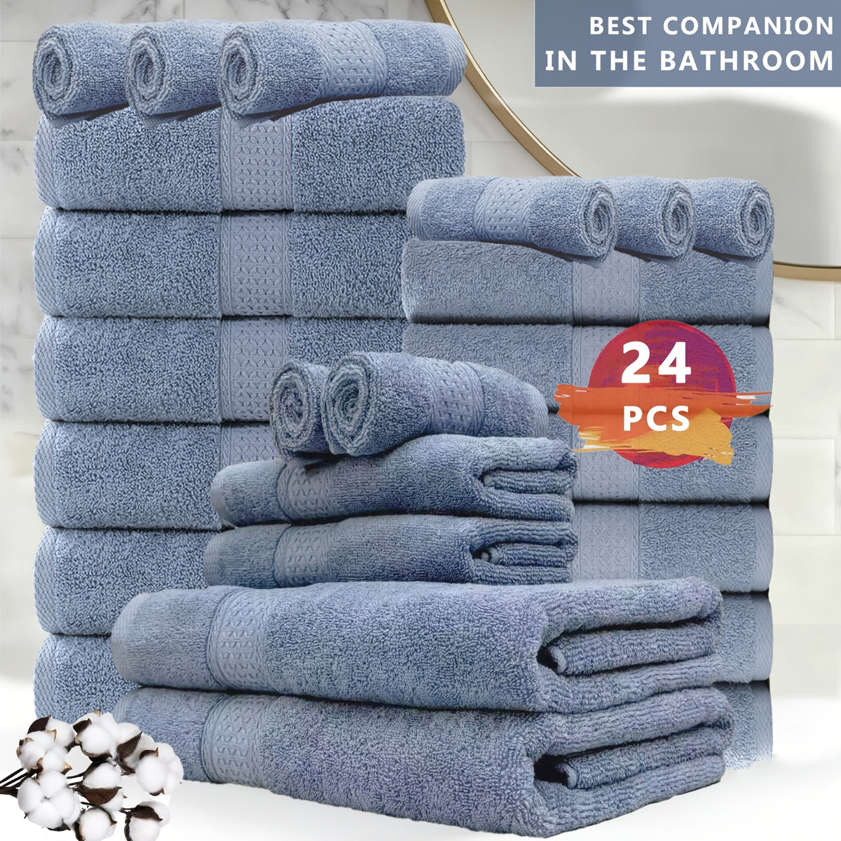 100% Cotton Bath Towel Set 12 & 24 Piece – 450 GSM Soft Absorbent Towels with Bath Towels, Hand Towels & Washcloths | Spa Quality for Home, Travel & Gifts