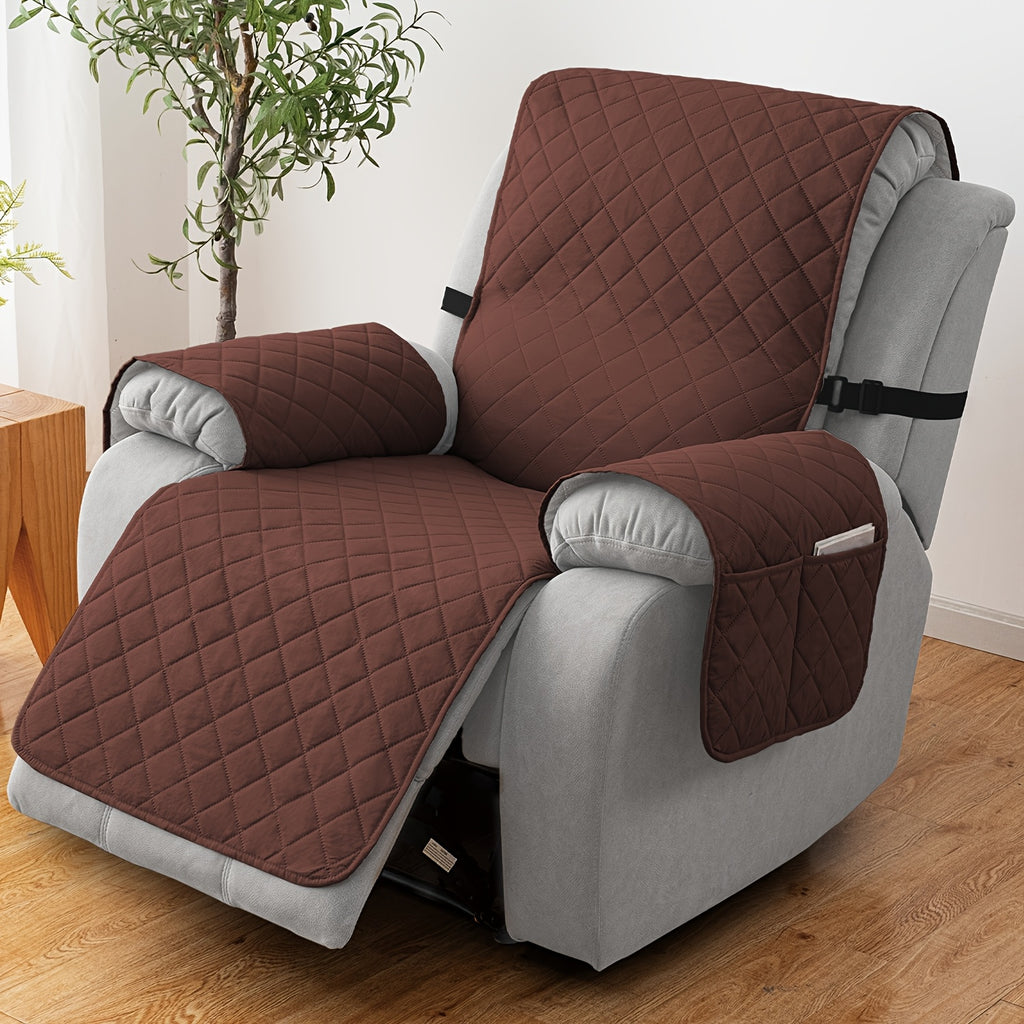 Chenille Knit Recliner Chair Cover 1pc – Non-Slip Sofa Slipcover with Elastic Straps & Drawstring for Large Recliners, Washable Pet Furniture Protector for Dogs Cats, Home Decor