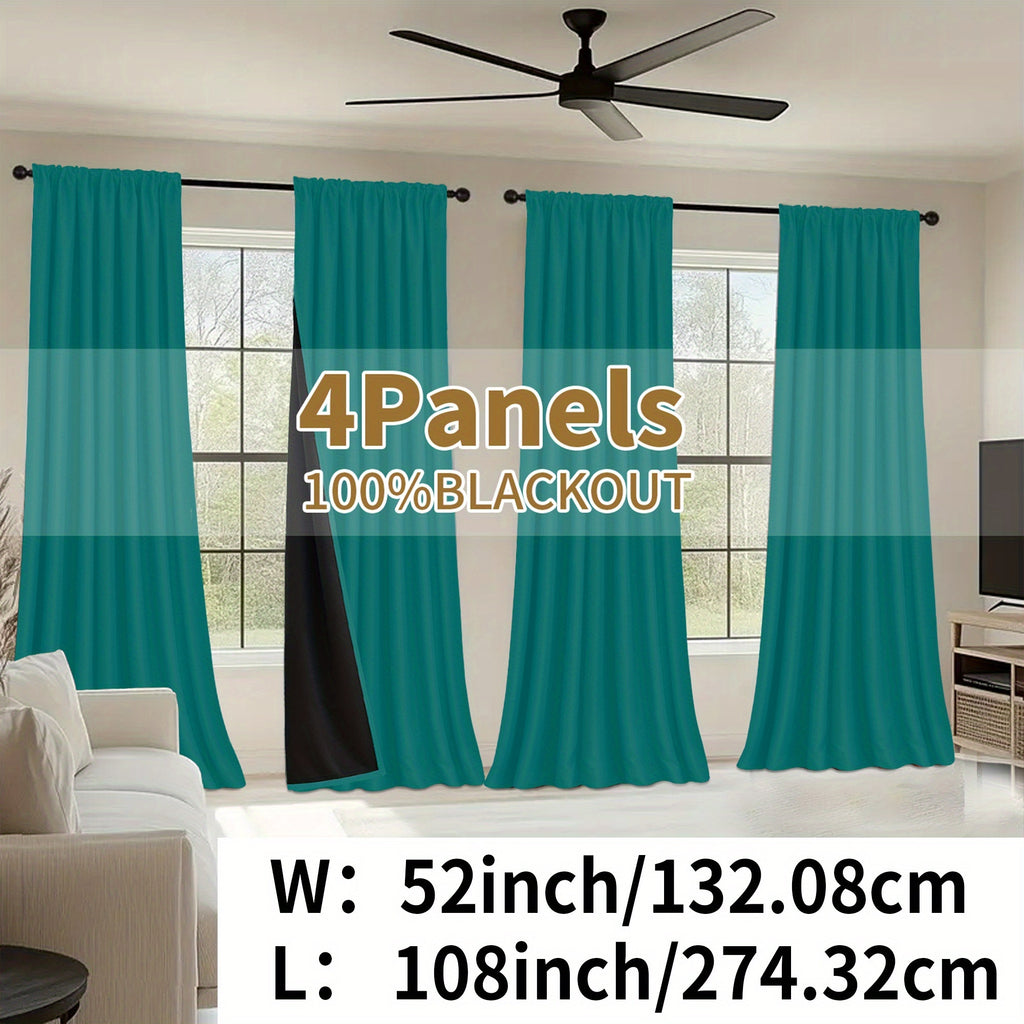 Blackout Curtains Rod Pocket 4 Panels - Thermal Insulated Room Darkening Noise Reducing Matte Drapes for Bedroom Living Room Office, 9 Colors 11 Sizes