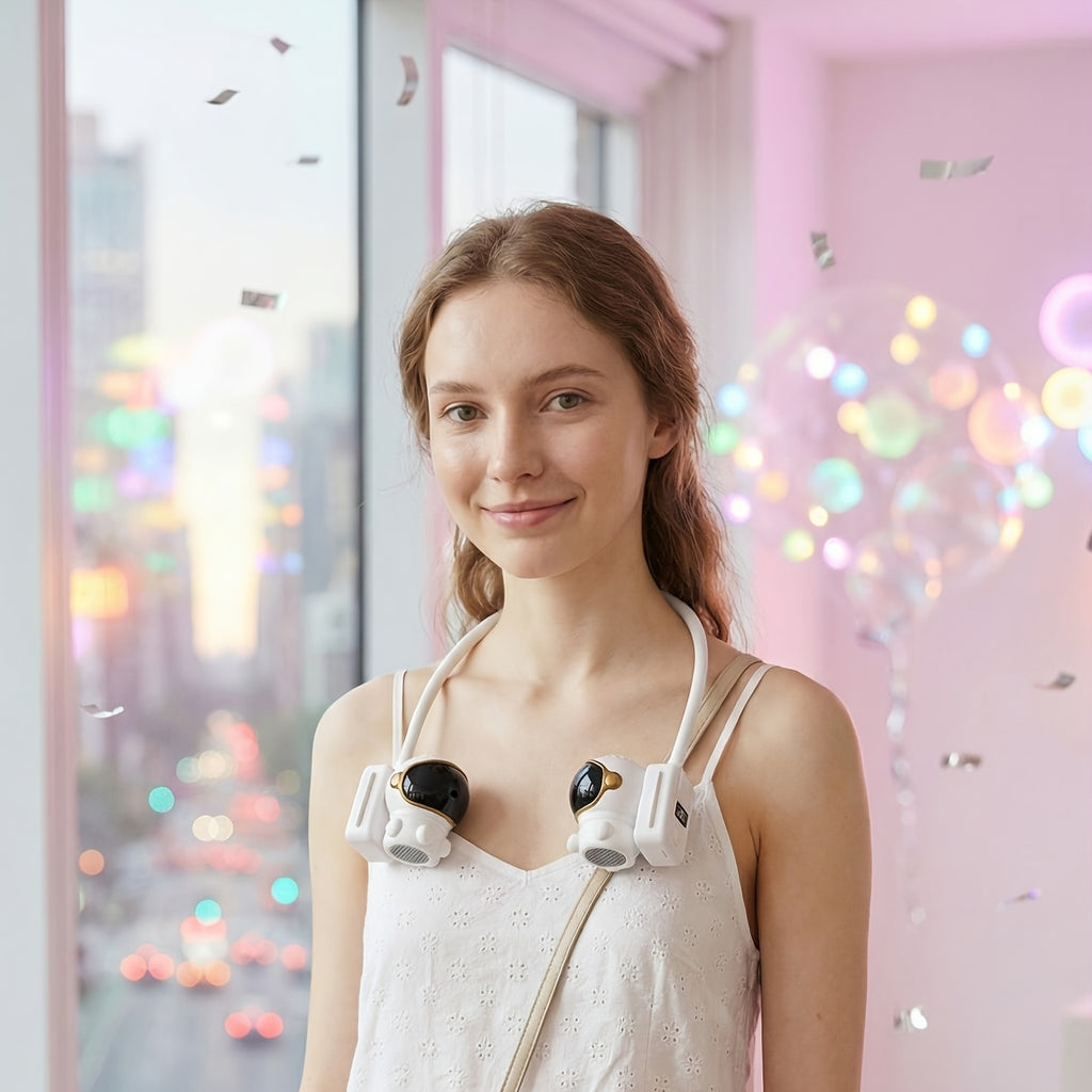 Neck Fan USB Rechargeable Hands-Free Wearable Bladeless Fan 3-Speed 360 Degree Adjustable Digital Display Quiet Cooling Fan for Outdoor Travel Office Student White Green Pink 1500mAh 3000mAh