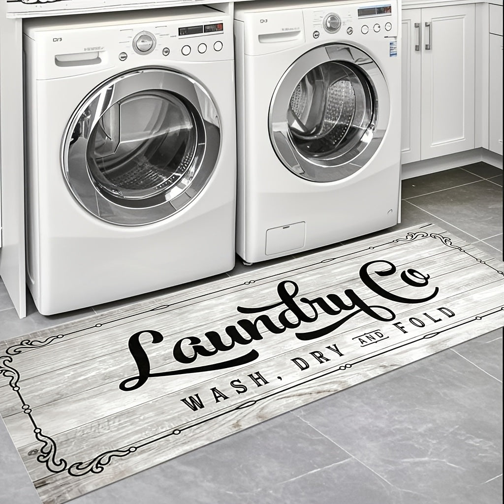 Non-Slip Runner Rug Washable Machine Wash Kitchen Mat Laundry Room | Front of Washer Dryer Bathroom Hallway Porch Floor Mat – White Blue Green Black Red, 45x120 & 45x150cm Easy Care