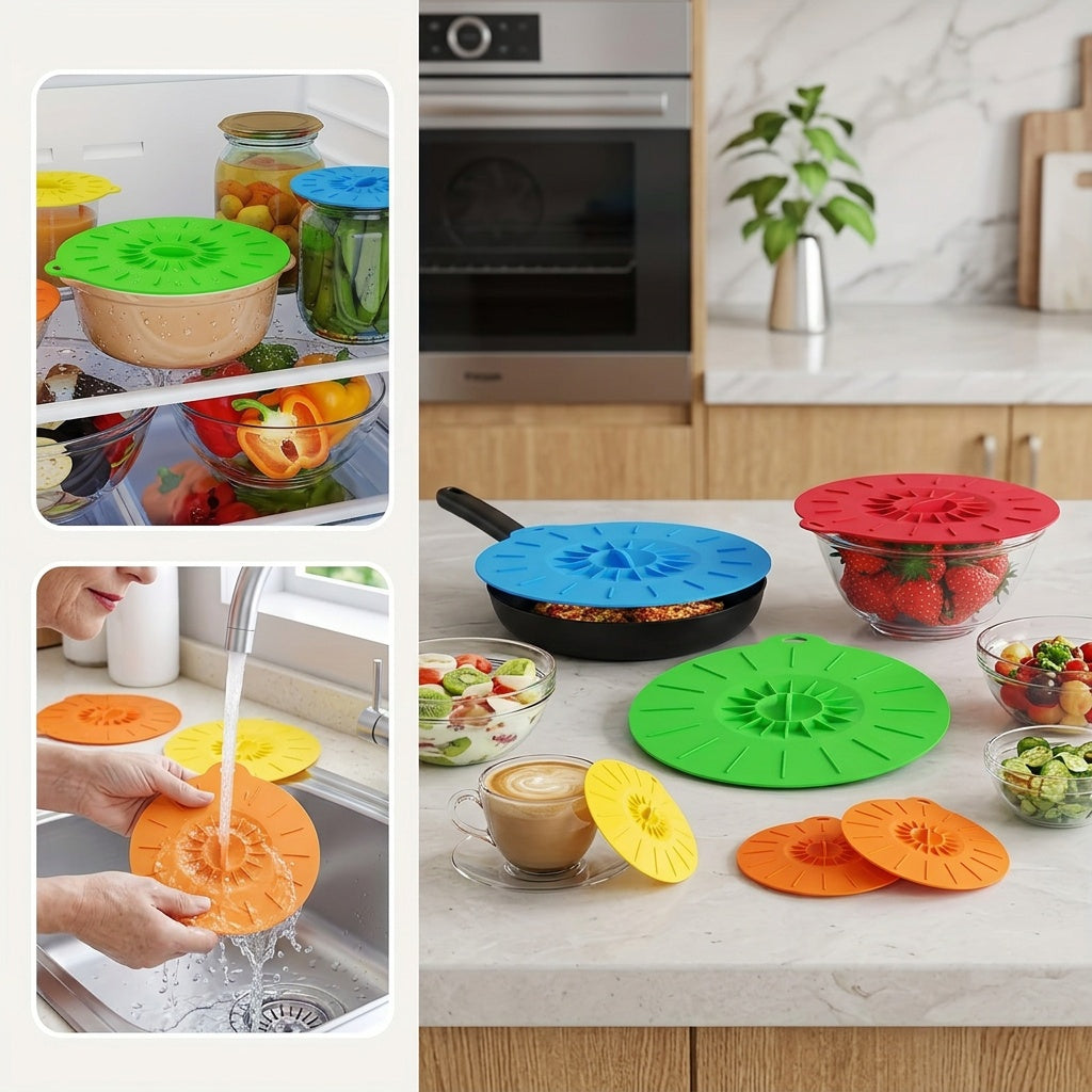 7-Pack Silicone Lids with 5 Sizes – Reusable Microwave Splatter Cover for Bowls, Cups, Pots & Pans | Heat Resistant, Dishwasher Safe, BPA Free