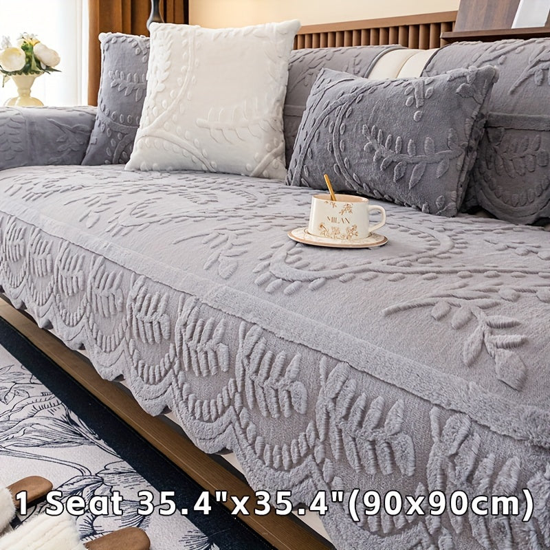 Faux Rabbit Fur Sofa Cover Thick Winter Warm Couch Protector Non-Slip Machine Washable Pet-Friendly Floral Sofa Slipcover for 1 2 3 4 Seater Living Room Bedroom