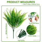 UV-Resistant Artificial Boston Ferns Bulk Set 20pcs – Faux Outdoor Fern Plants for Home, Office, Garden, Patio & Yard Decor, Realistic Lifelike Plastic Greenery