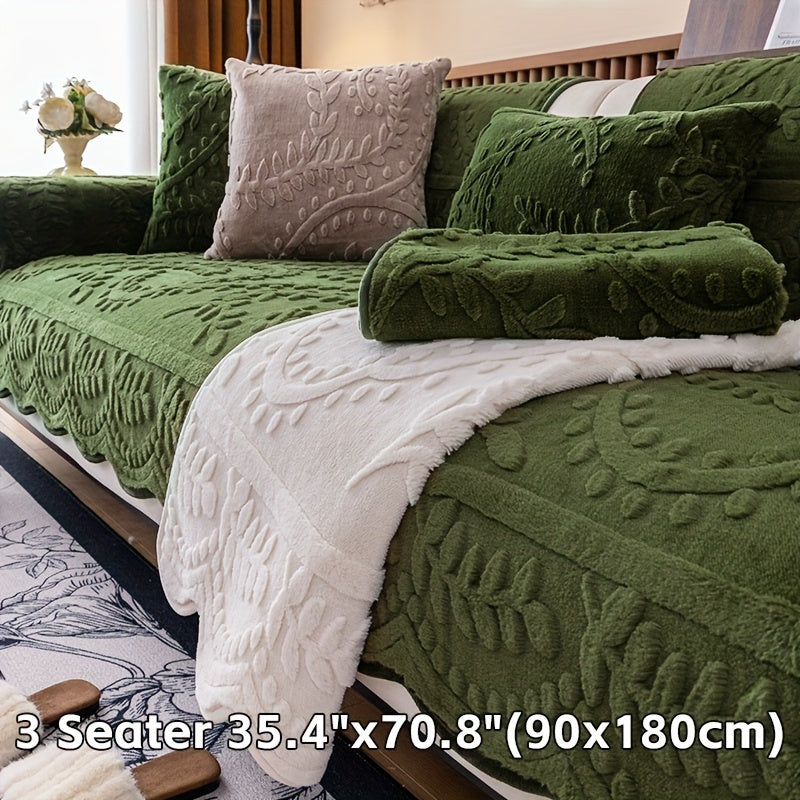 Faux Rabbit Fur Sofa Cover Thick Winter Warm Couch Protector Non-Slip Machine Washable Pet-Friendly Floral Sofa Slipcover for 1 2 3 4 Seater Living Room Bedroom