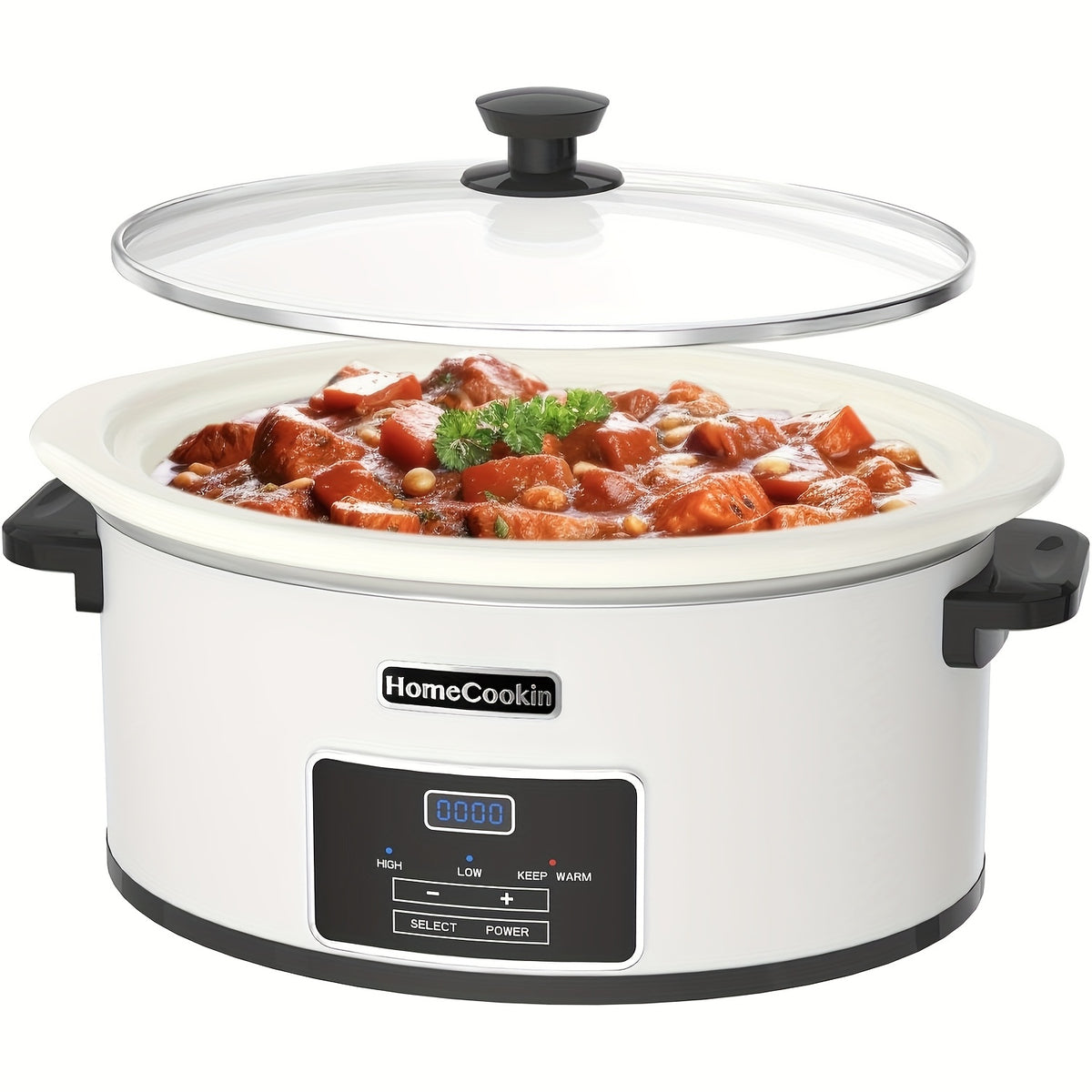 Large Digital Slow Cooker 6QT & 8QT with Stoneware Pot, Programmable Keep Warm Function, One-Touch Digital Display, 240W — Family Dinners, Roasts & Stews, Red White Black Blue