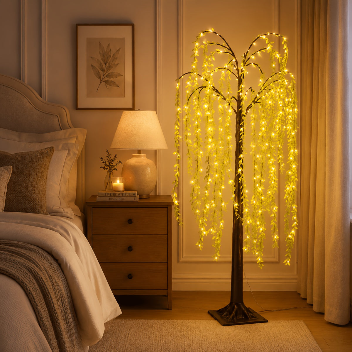 Willow Tree Floor Lamp LED Lighted Artificial Weeping Willow USB Powered Warm White Indoor Tree Light for Home Bedroom Living Room Mother's Day Decor