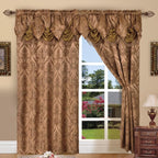 Penelope Jacquard Curtains with Attached Waterfall Valance – 2 Panel Luxury Room Darkening Rod Pocket Curtain Set, 54x84 Inch, Machine Washable for Living Room Bedroom Study Home Office
