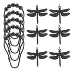 Dragonfly Shower Curtain Hooks Set of 12 – Decorative Metal Anti-Rust Spring Insect Theme Ball Sliding Easy Install Bathroom Rings, Silver or Black