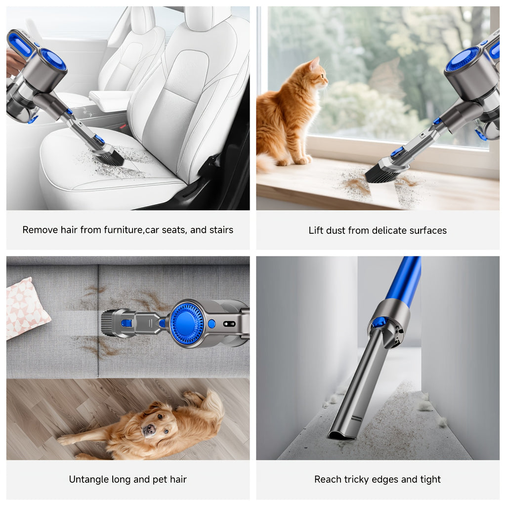 Cordless Vacuum Cleaner 54-64 KPA Lightweight with Anti-Tangle Brush, Removable Battery & Green LED – 45-Min Runtime for Carpet, Pet Hair, Hardwood Floors & Car Detailing