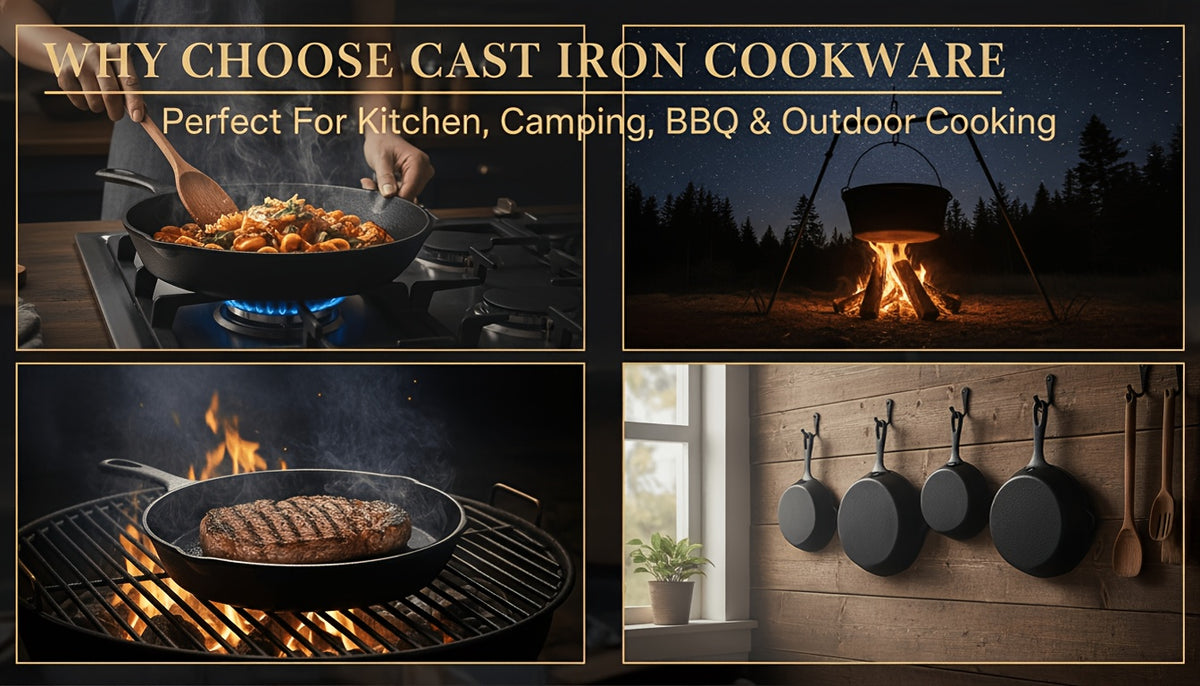 Pre-Seasoned Cast Iron Skillet Set 6” 8” 10” Heavy-Duty Pan for Frying Sauté Cooking & Pizza – Professional Restaurant Quality Cookware
