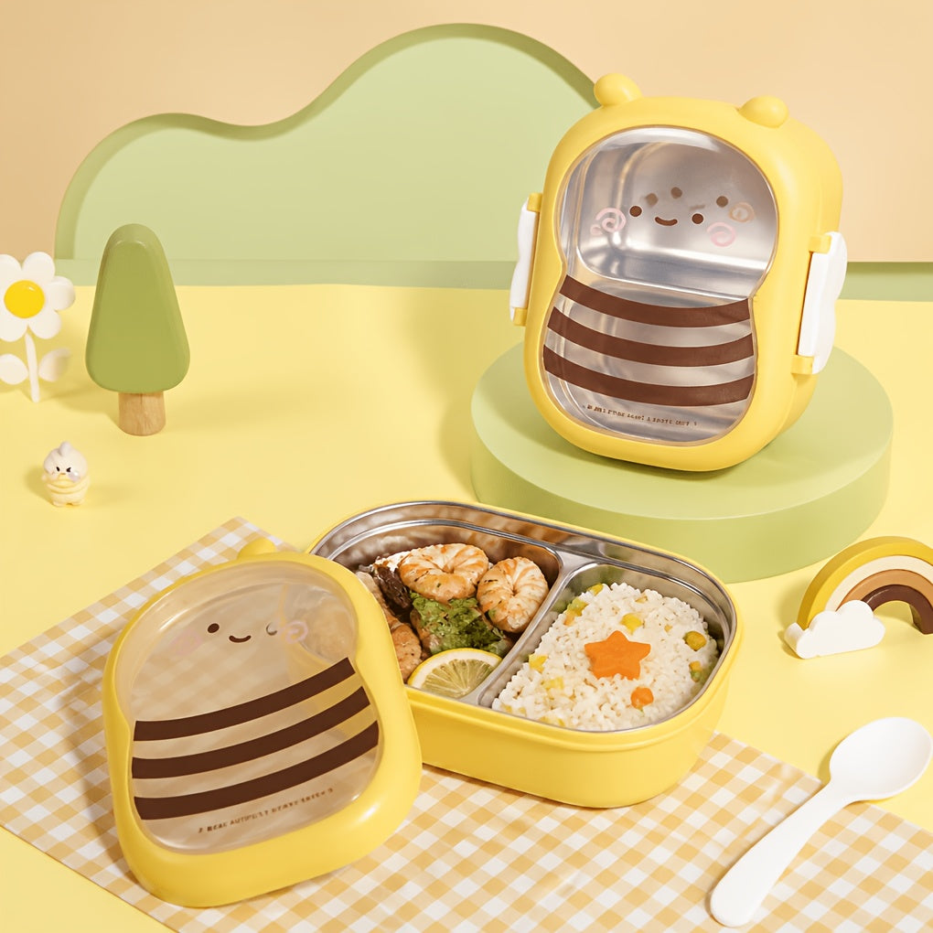 Bee Stainless Steel Bento Box 2 Compartment Lunch Box Microwave Safe Lightweight Portable for Kids Adults Picnic Commute Back to School Gift