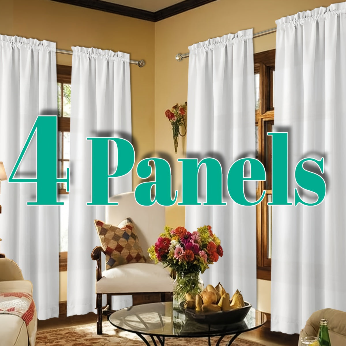 Light Filtering Curtains 4 Panels Solid Color Rod Pocket – Soft Brushed Sheer Window Drapes for Living Room Bedroom Office, 8 Sizes 10 Colors
