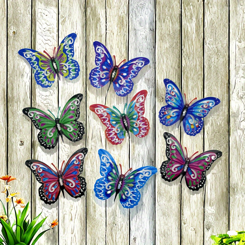 Metal Butterfly Wall Art Decorations Set of 8 – Colorful 3D Iron Butterfly Wall Decor for Garden Patio Indoor Walls, All-Season Outdoor Wall Art, Mother's Day Father's Day Gift