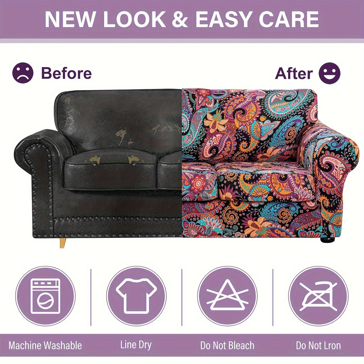 Boho Floral Sofa Slipcover Set with Separate Seat Cushion Covers – Washable Stretch Couch Cover for Armchair Loveseat Sofa, Drawstring Fit, Pet Friendly, 6 Colors