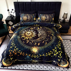 Celestial Sun Moon Duvet Cover Set 3 Piece - Soft Breathable Galaxy Planet Print Bedding Twin Full Queen King Dorm Bedroom No Insert