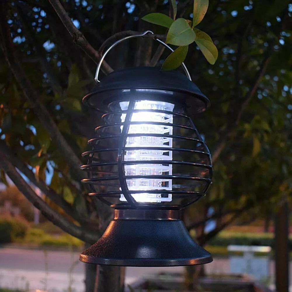 Solar UV Mosquito Killer Lamp Outdoor Electric Grid Sticky Board Dual Trap Flying Insect Killer No Power Needed for Courtyard Terrace Garden Patio Black