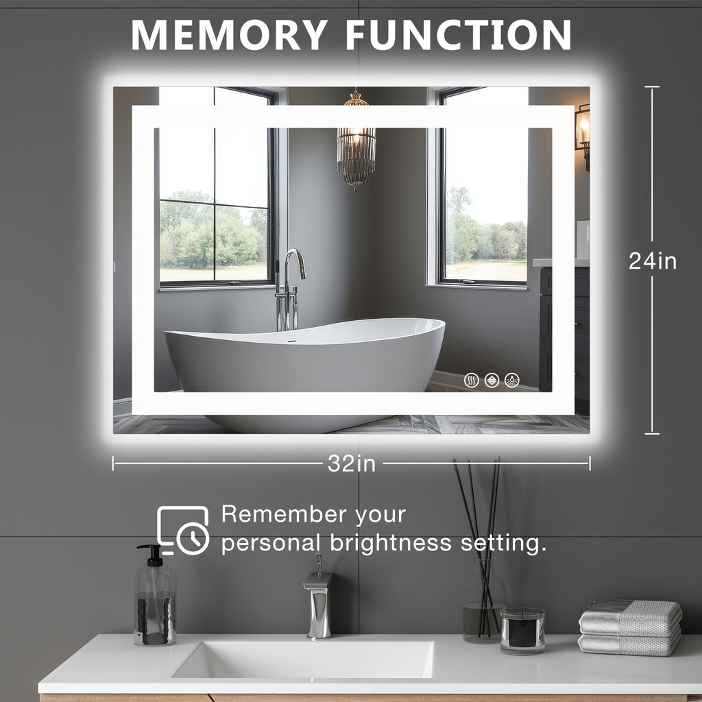 Anti-Fog LED Bathroom Mirror with Dual Light Source & 3-Color Modes | Wall Mount Vanity Mirror | 120V US Plug | 4 Sizes