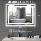 Anti-Fog LED Bathroom Mirror with Dual Light Source & 3-Color Modes | Wall Mount Vanity Mirror | 120V US Plug | 4 Sizes