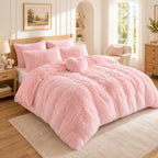 Luxury Fluffy Plush Bedding Set – Soft Duvet Cover, Pillowcases & Throw Pillow, Queen/King, All-Season