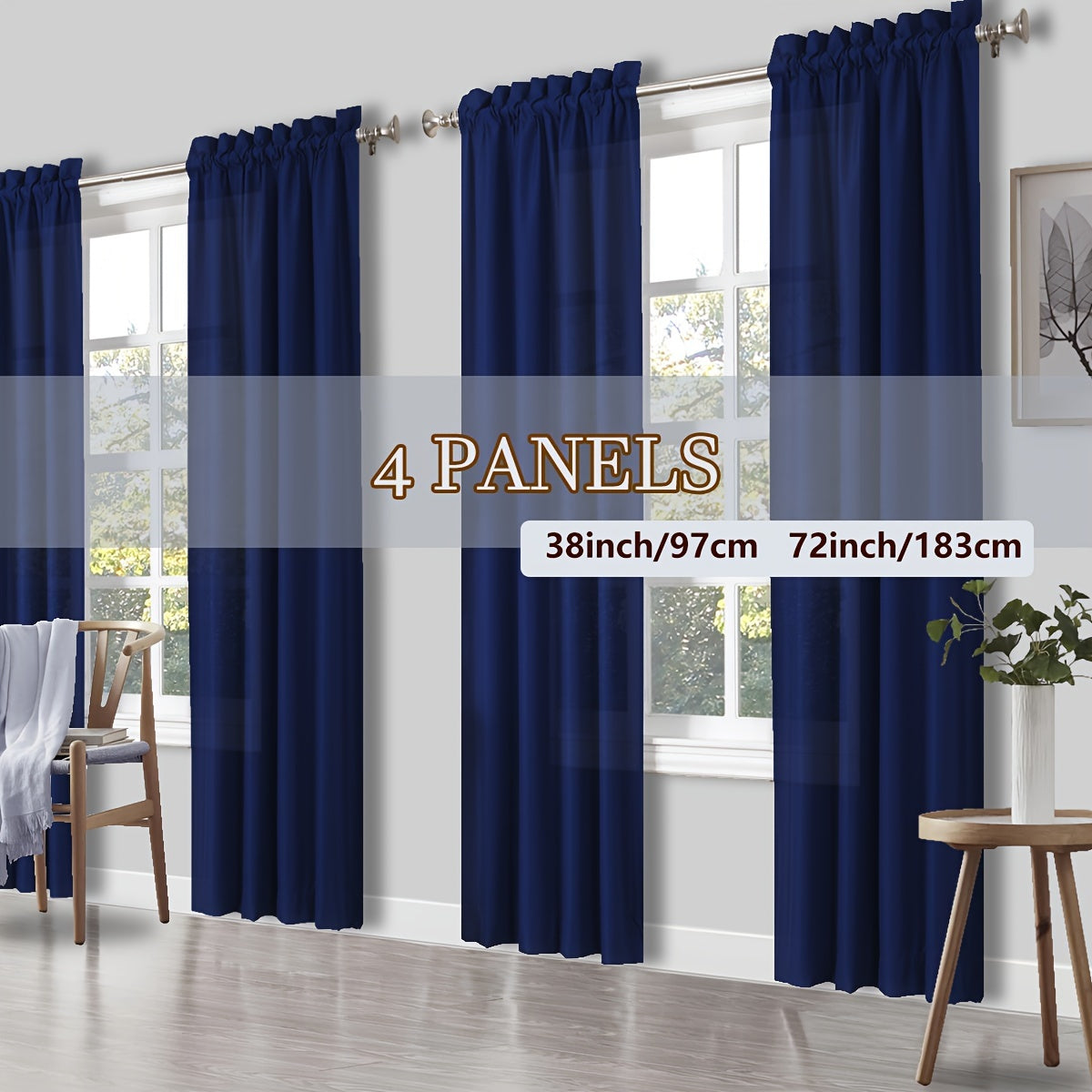 Solid Color Rod Pocket Light Filtering Curtains – 4 Panels Set for Living Room, Bedroom & Office | Multiple Sizes & 10 Colors | Simple Modern Window Panels