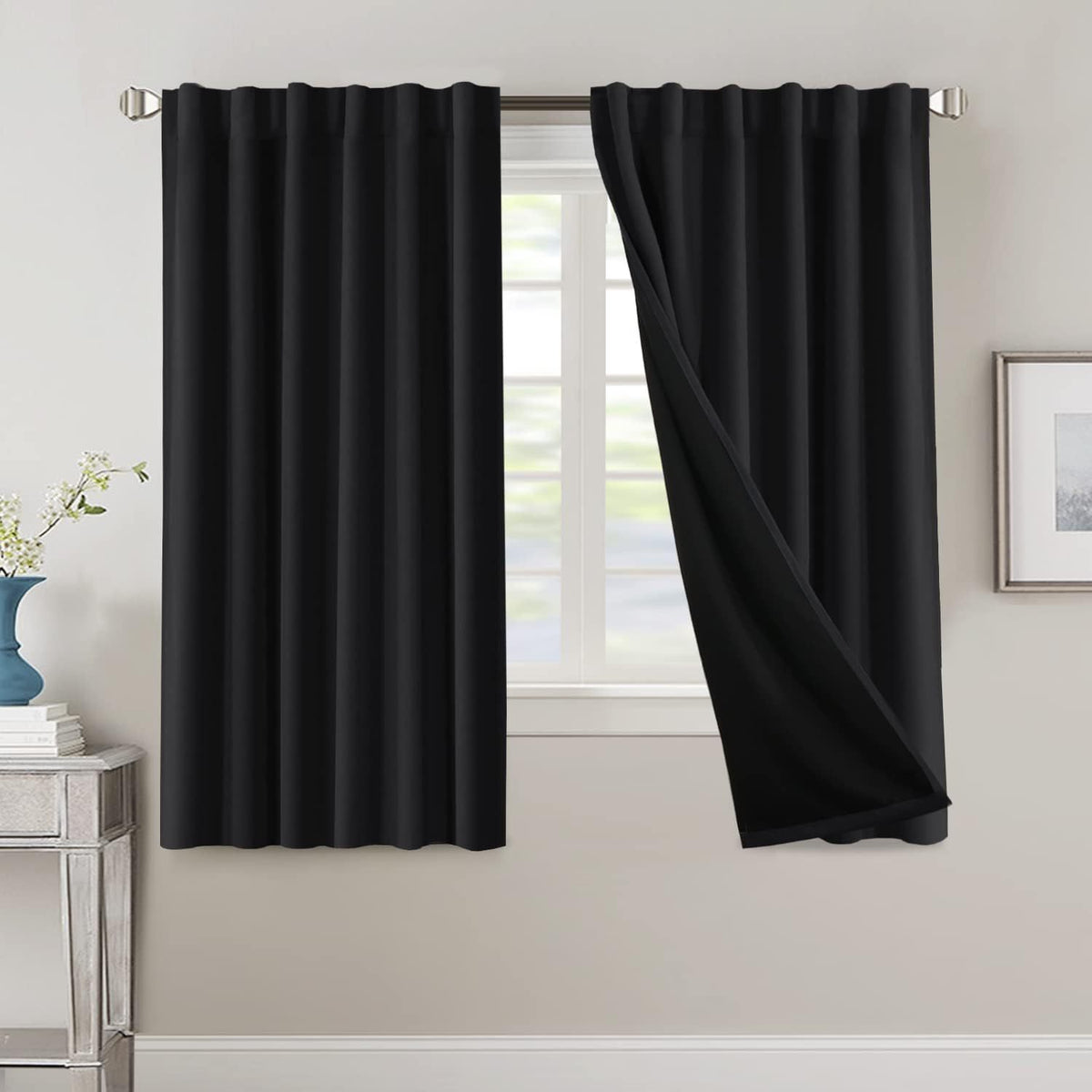 Blackout Curtains 2 Panels 100% Room Darkening 96 Inch Long – Triple Weave Thermal Insulated Back Tab & Rod Pocket Window Drapes for Bedroom & Living Room