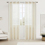 Linen Textured Semi-Sheer Grommet Curtains – Light Filtering Farmhouse Panels | Set of 2