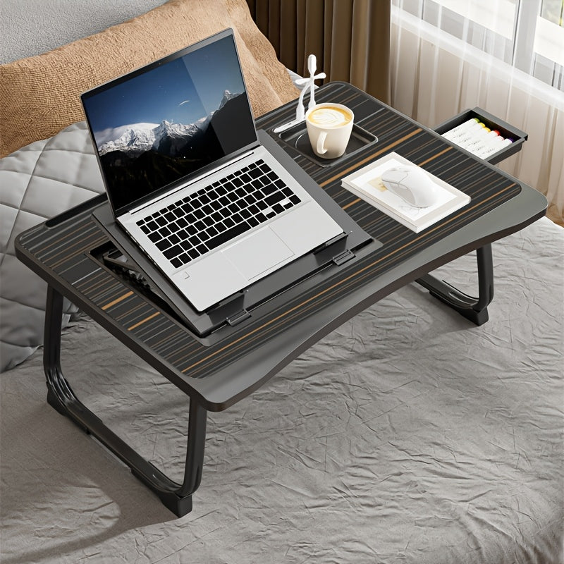 Portable Foldable Laptop Bed Table – Lap Desk with Cup Holder, Tablet & Card Slot, USB Option, for Bed Sofa Floor, Eating Reading Writing, 11 Styles