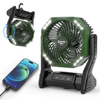 Camping Fan 20000mAh Battery LED Light 4-Speed Brushless Motor 180 Degree Oscillation 22-26H Runtime Portable Rechargeable Outdoor Fan for Camping Hiking Picnic Emergency Power Outage Green