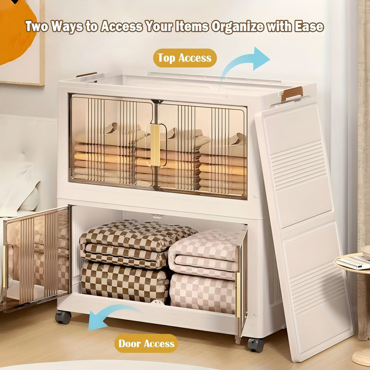 29.2" Wide Extra Large Collapsible Storage Cabinet 4/5-Tier – Stackable Plastic Bins with Lids & Wheels, Foldable Organizer System for Closet, Bathroom, Home, Office & Dorm