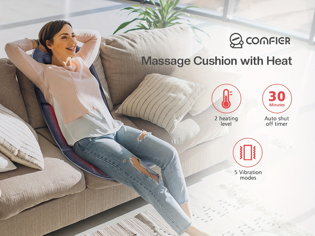 Heated Massage Seat Cushion with 10 Vibration Motors – 5 Modes 3 Intensity Levels Back & Seat Warmer Pad for Recliner Office Chair, 30-Min Auto Shut-Off, Father's Day Mother's Day Gift