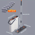 Dual-Bucket Flat Mop and Bucket System with 2025 Floating Scraper – Wash & Dry Separation, Widened Mop Head, Stainless Steel Rod & 4/6 Washable Microfiber Pads for Hardwood, Tile & Wall