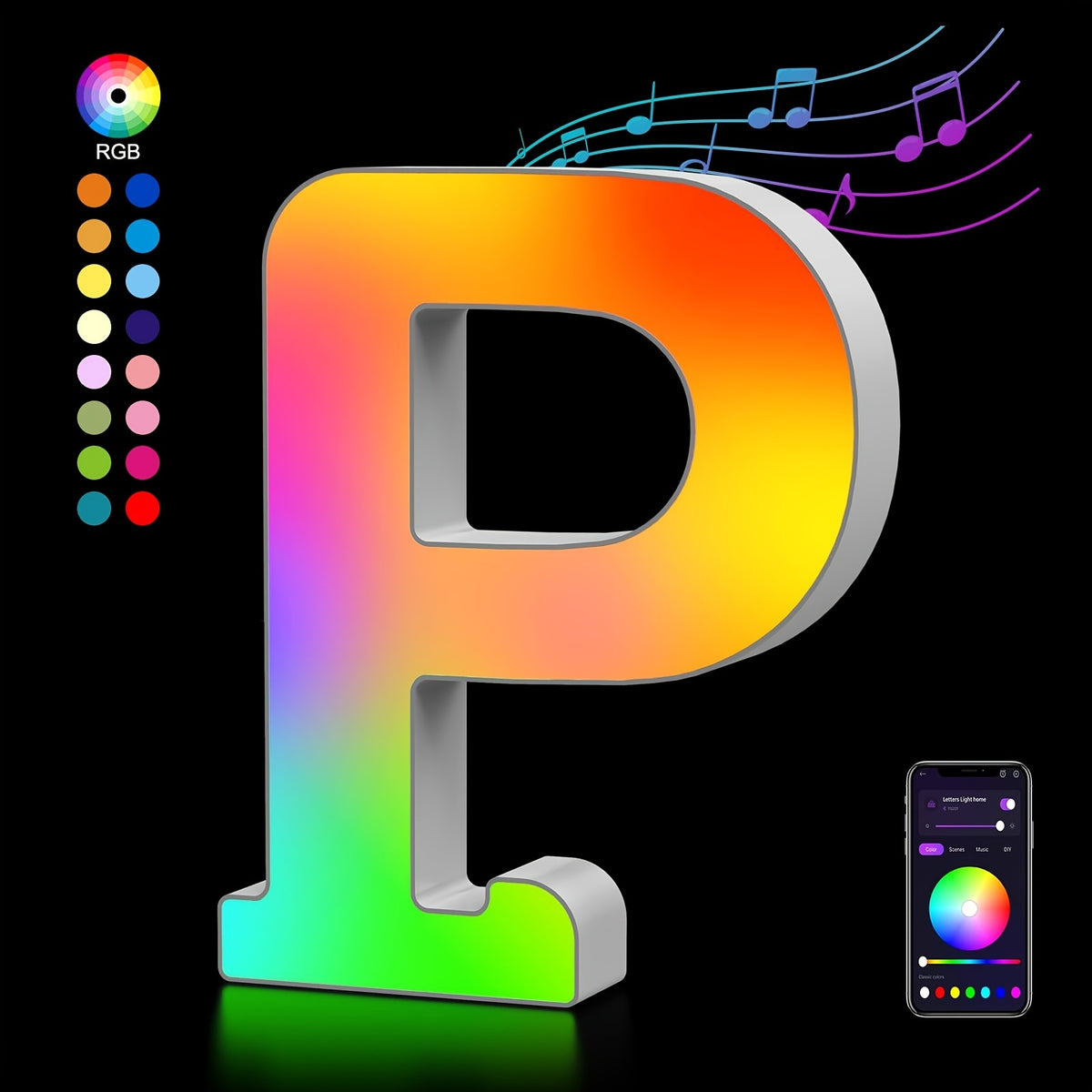 LED Alphabet Letter Lights with Music Sync, Colorful Flashing Marquee Letters for Bedroom, Party, Game Day & Festival Decor