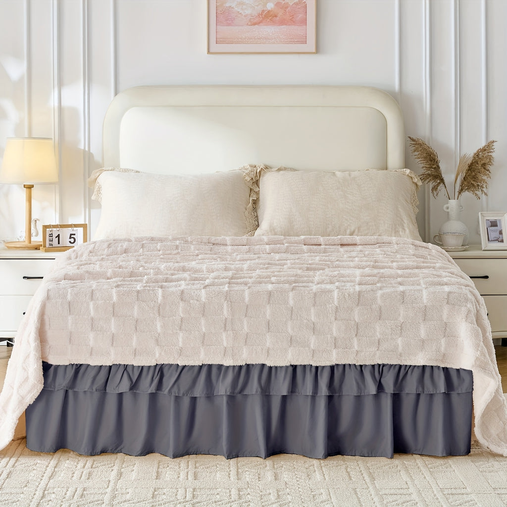 Dust Ruffle Bed Skirt 16 Inch Drop Elastic Wrap Around – Double Ruffle Easy Install Machine Washable, Twin Full Queen King CK, 10 Colors